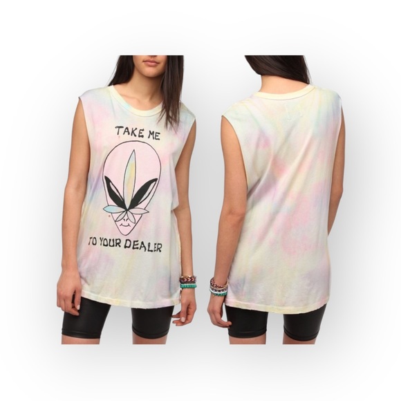 VHTF: new UNIF 🜸 Take Me To Your Dealer Muscle Tee 🜸 Pastel Tie Dye Weed Alien - Picture 5 of 16